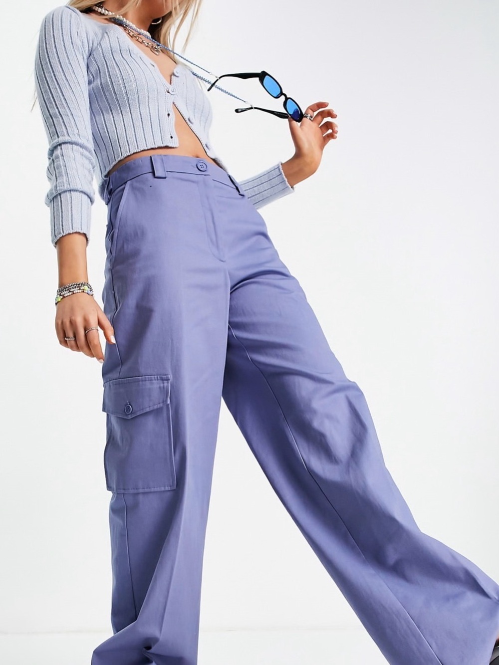 COLLUSION Slate Blue/Lavender 90s Wide Leg Cargo Pants Size 10